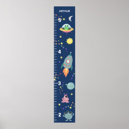 Boys Niedlich Blue Space Alien & Name Growth Chart Poster