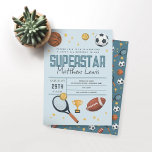 Boys Niedlich Blue Sports Superstar Kinder 2. Gebu Einladung<br><div class="desc">Dieses niedliche und moderne Jungs-2. Geburtstags-Einladungs-Design besticht durch ein blaues Superstar-Cartoon-Design mit Basketball, Fußball, Fußball, Fußball, Tennisschläger, Trophäe und Stars. Die Einladung kann mit dem Namen Ihres Kindes und anderen für Ihr Party notwendigen Angaben personalisiert werden und kann auch für andere Altersgruppen bearbeitet werden. Die perfekte sportliche Ergänzung zum Geburtstag...</div>