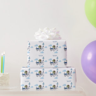 Boys Niedlich Blue Travel Airplane Kinder 1. Gebur Geschenkpapier
