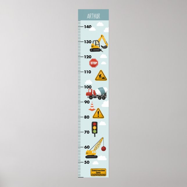 Boys Niedlich Construction Transport Growth Chart Poster (Vorne)