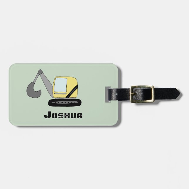 Boys Niedlich Digger Bagger Doodle und Name Gepäckanhänger (Vorderseite horizontal)