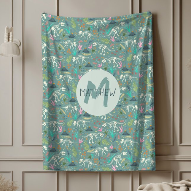 Boys Niedlich Dinosaur Fossil Muster Monogram Kids Fleecedecke (Von Creator hochgeladen)