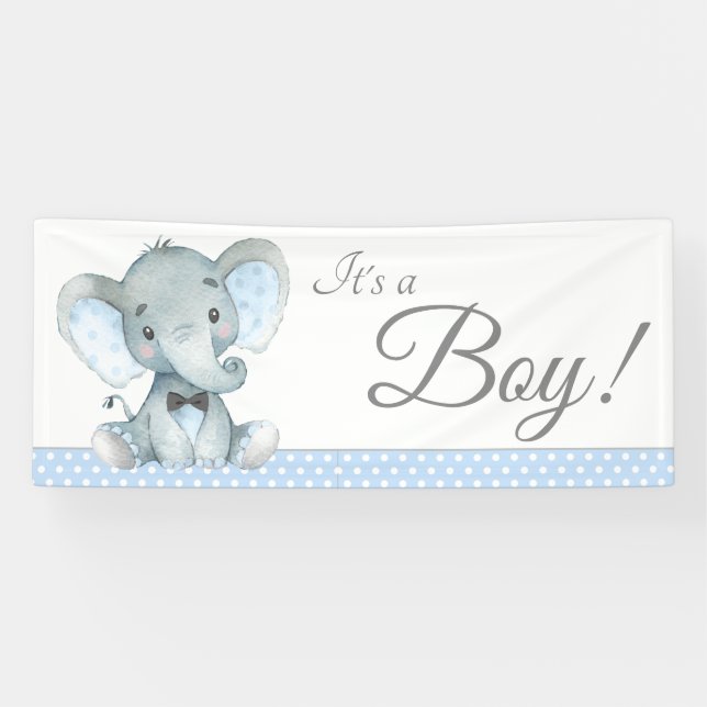 Boys Niedlich Elephant Baby Shower Banner (Horizontal)