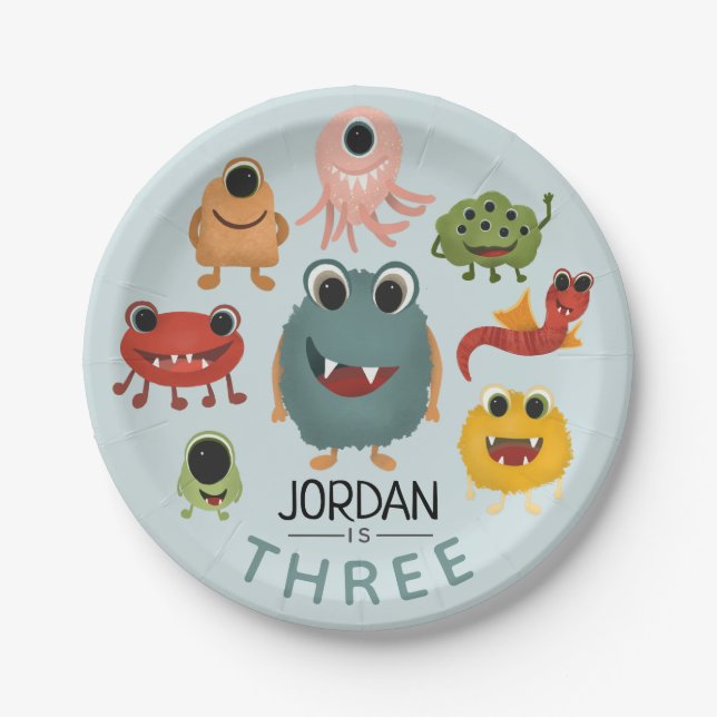 Boys Niedlich Fun Monster Kindergeburtstag Party Pappteller (Vorderseite)