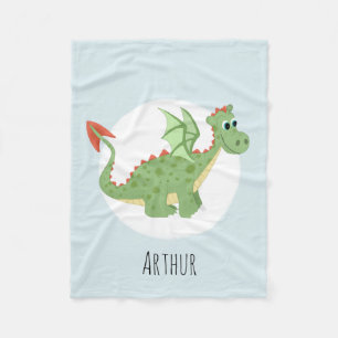 Boys Niedlich Green Dragon Cartoon mit Namenskinde Fleecedecke