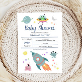 Boys Niedlich moderne Space Alien Rocket Baby Dusc Einladung