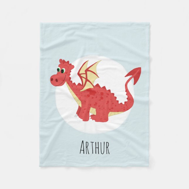 Boys Niedlich Red Welsh Dragon Cartoon mit Name Ki Fleecedecke (Vorderseite)
