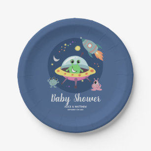 Boys Niedlich Space Alien Baby Shower Paper Plate Pappteller