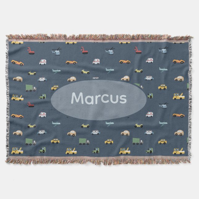 Boys Niedlich Transport Car Muster monogramm Kids Decke (Vorderseite)