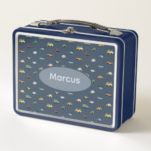 Boys Niedlich Transport Car Muster monogramm Kids Metall Brotdose