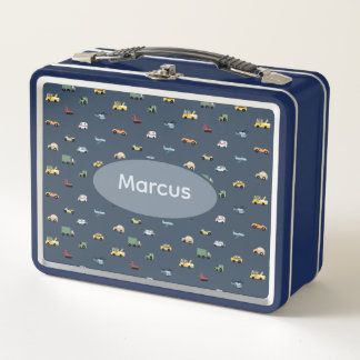 Boys Niedlich Transport Car Muster monogramm Kids Metall Brotdose