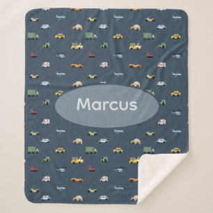 Boys Niedlich Transport Car Muster monogramm Kids Sherpadecke