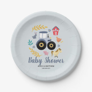 Boys Niedliche Landtiere & Blue Traktor Baby Dusch Pappteller