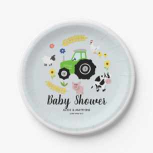 Boys Niedliche Landtiere Grüne Traktor Kinderdusc Pappteller