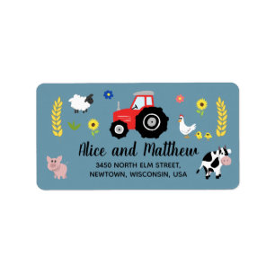 Boys Niedliche Landtiere Red Traktor Baby Dusche Adressaufkleber