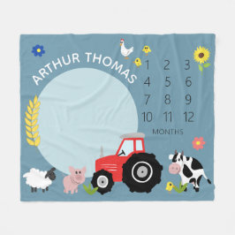 Boys Niedliche Zuchttiertraktor und Name Milestone Fleecedecke