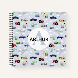 Boys Niedliches Transportmuster und Name Kids Mono Notizbuch