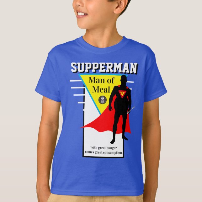 Boys novelty Super-Held SUPPERMAN MAN MAN OF MEAL T-Shirt (Vorderseite)
