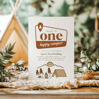 Boy's One Happy Camper Boho Explorer 1. Geburtstag Einladung