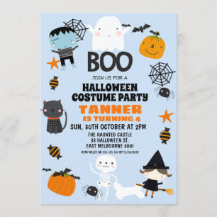 Boys Orange Blue Halloween Geburtstag Einladung