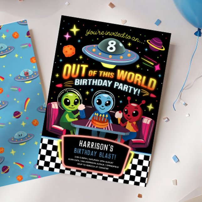 Boys Out Of This World Neon Space Birthday Einladung (Von Creator hochgeladen)
