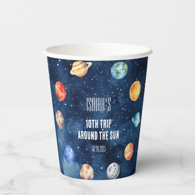 Boys Outer Space Solar System Cosmic Birthday  Pappbecher (Rückseite)