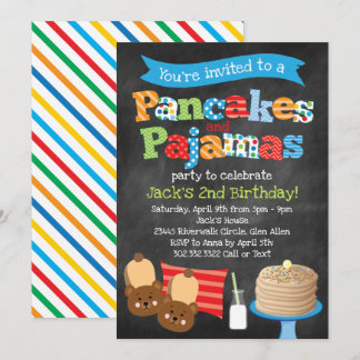 Boys Pancakes und Pajamas Chalkboard Party Einladung