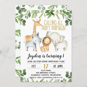 Boys Party Animals Safari Geburtstag Einladung