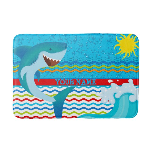 Boys Personalisiert Name Shark Bathroom Bathmat Badematte (Vorderseite)