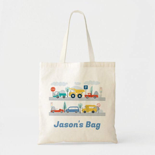 Boys Personalisierte Transportfahrzeuge Tote Bag Tragetasche (Vorne)