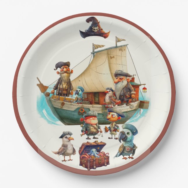 Boy's Pirate Birthday Party Paper Plate Pappteller (Vorderseite)
