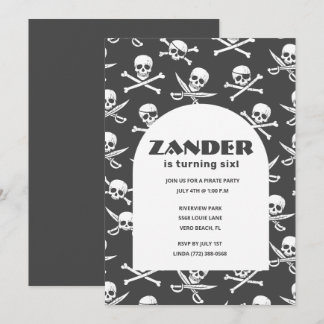 Boys Pirate Skull Birthday Party Einladung