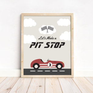 Boys Pit Stopp Red Race Car Geburtstagsparty Poster