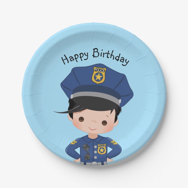 Boys Police Officer Happy Birthday Party Pappteller (Vorderseite)