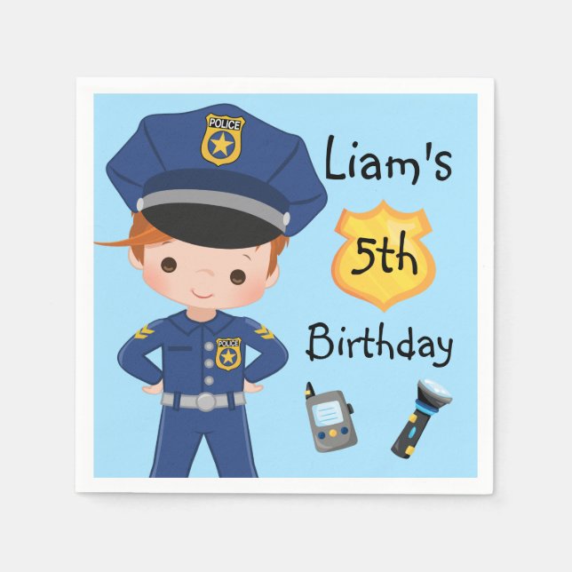 Boys Police Officer Polizist Birthday Party Serviette (Vorderseite)