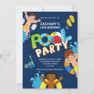 Boys Pool Party 10. Geburtstag Einladung