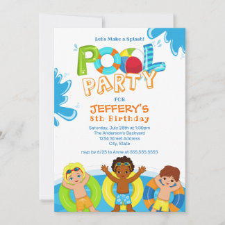 Boys Pool Party 8. Geburtstag Einladung