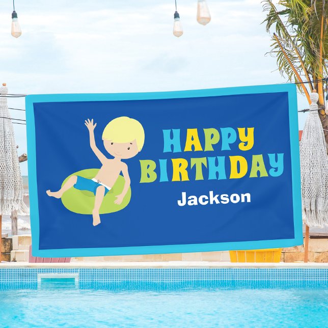 Boys Pool Party Custom Kindergeburtstag Banner (Von Creator hochgeladen)