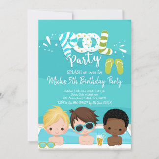 Boys Pool Party Kindergeburt Einladung