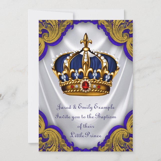 Boys Prince Taufe Royal Blue Gold Ruby Crown Einladung (Vorderseite)