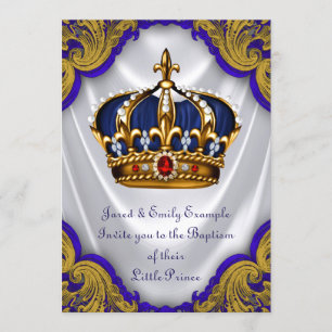 Boys Prince Taufe Royal Blue Gold Ruby Crown Einladung
