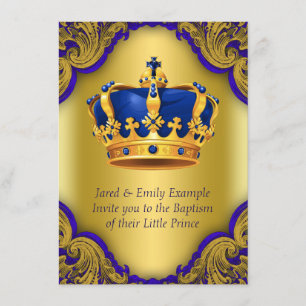 Boys Prince Taufe Royal Blue und Gold Crown Einladung