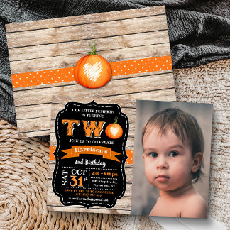 Boy's Pumpkin 2. Geburtstag Foto Einladung