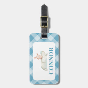 Boys Race Car Gingham School Bag Tag Gepäckanhänger