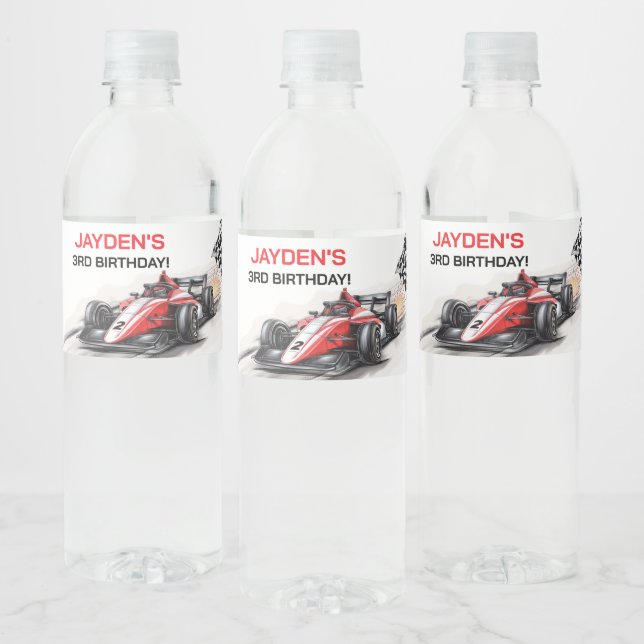 Boys Racing Car Birthday Water Bottle Label Wasserflaschenetikett (Flaschen)