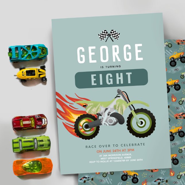Boys Racing Motorrad Kindergeburtstag Einladung (Von Creator hochgeladen)