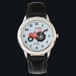 Boy's Red Farm Traktor mit Name Kids Armbanduhr<br><div class="desc">Dieses niedliche Design ist Teil einer Kollektion mit niedlichen Transportdoodles für Kinderbekleidung und Kinderzubehör. Das Design zeichnet sich durch farbenfrohe handgezeichnet, doodle rote Traktor auf blau aus und kann mit dem Namen Ihres Jungen personalisiert werden. Ideal für eine Farm und Traktor liebende Kinder erste Uhr! Karo in unserem Shop für...</div>
