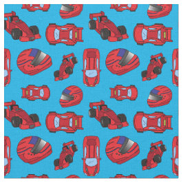 Boys Red Motor Racing Sportwagen Muster auf blau Stoff