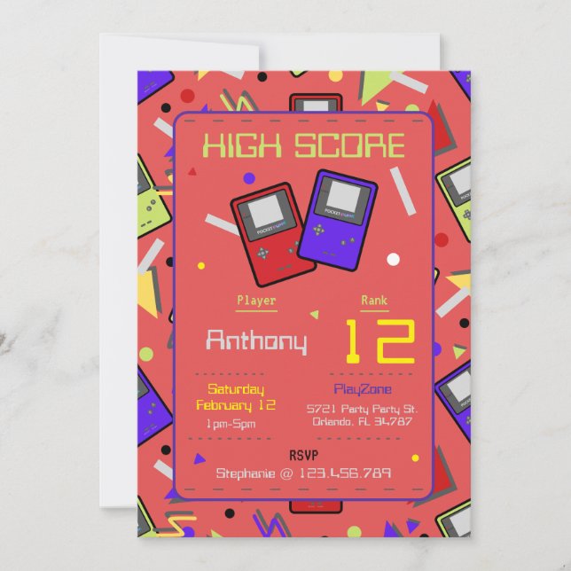 Boys Red Retro Gaming Geburtstag Einladung (Vorderseite)