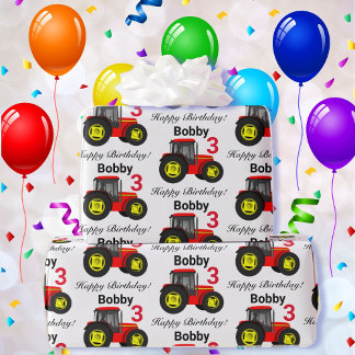 Boy's Red Traktor Name and Age Birthday Geschenk Geschenkpapier